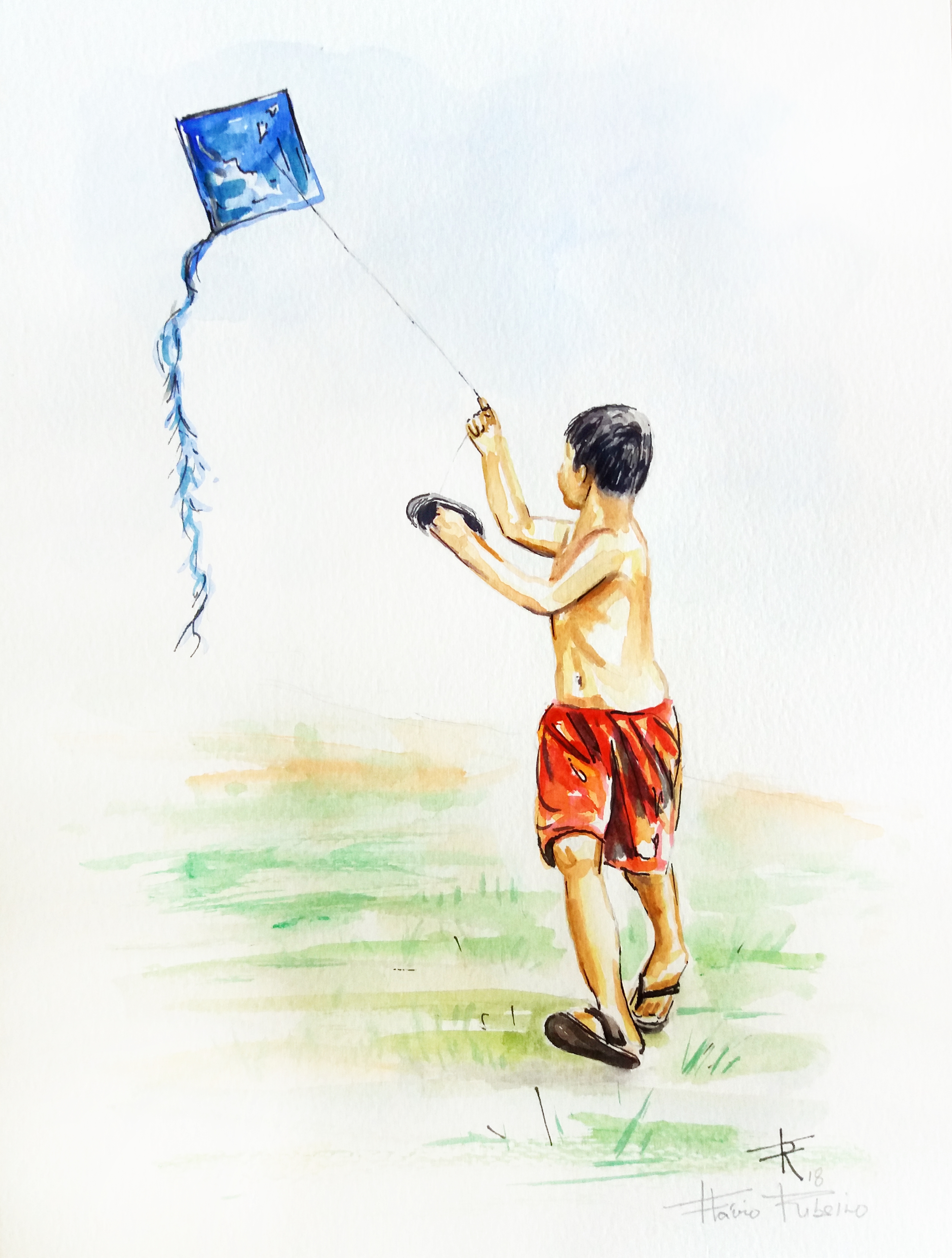 empinador de pipa aquarela