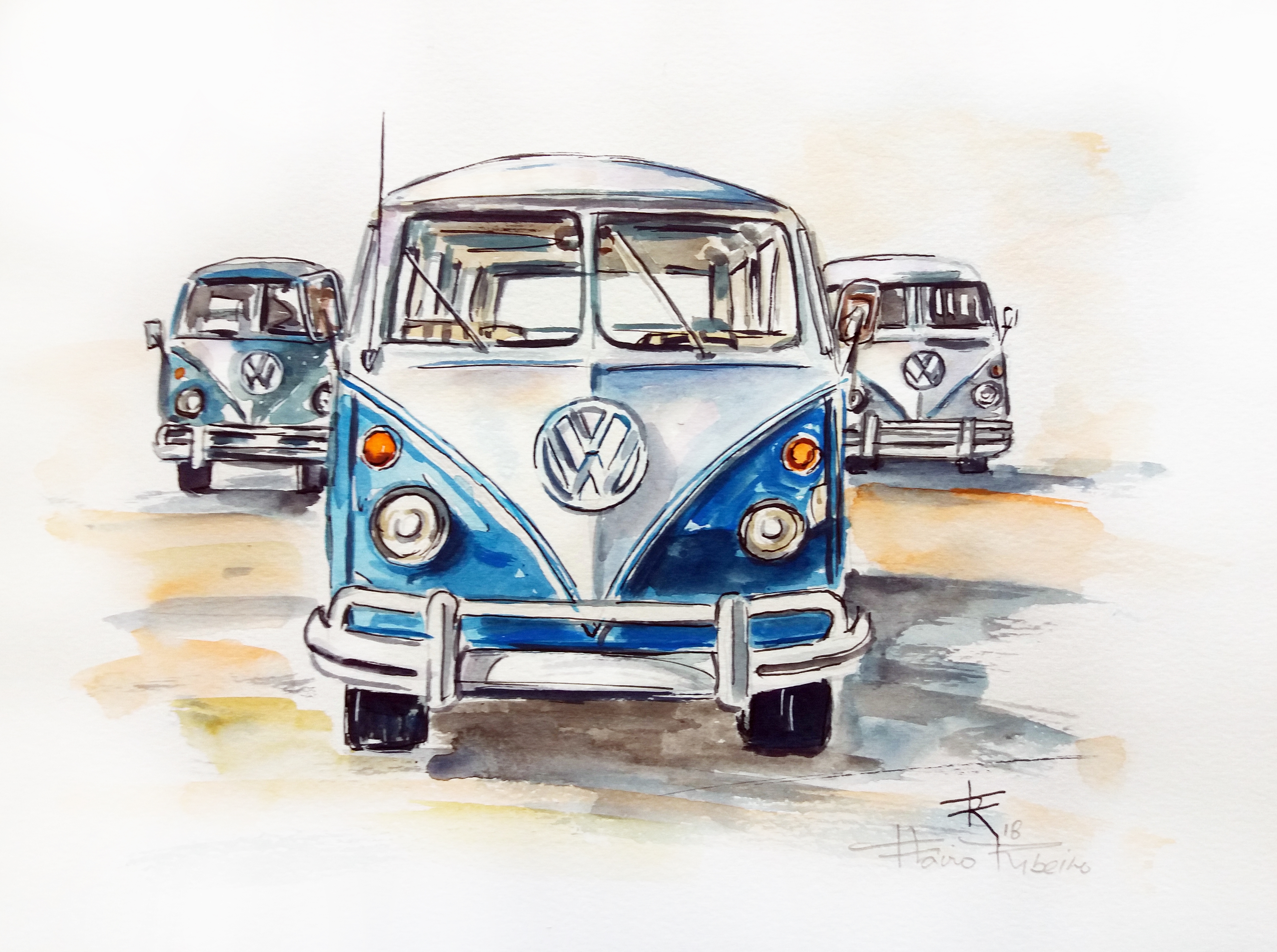 aquarela kombi de Flavio Ribeiro