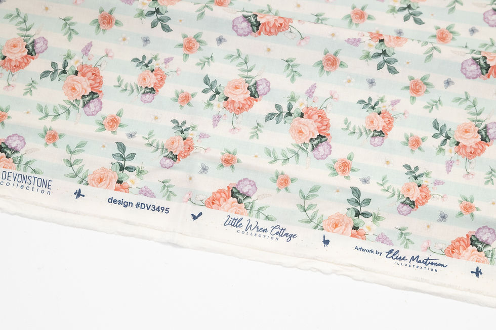 A piece of floral fabric highlighting the selvedge.
