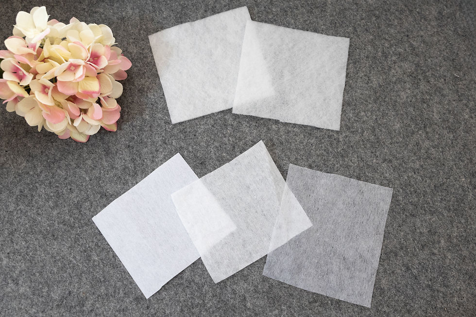 Some samples of different types of interfacing on a grey mat.