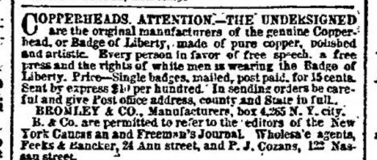 Miniatura: Copperhead Peace Democrat Badge