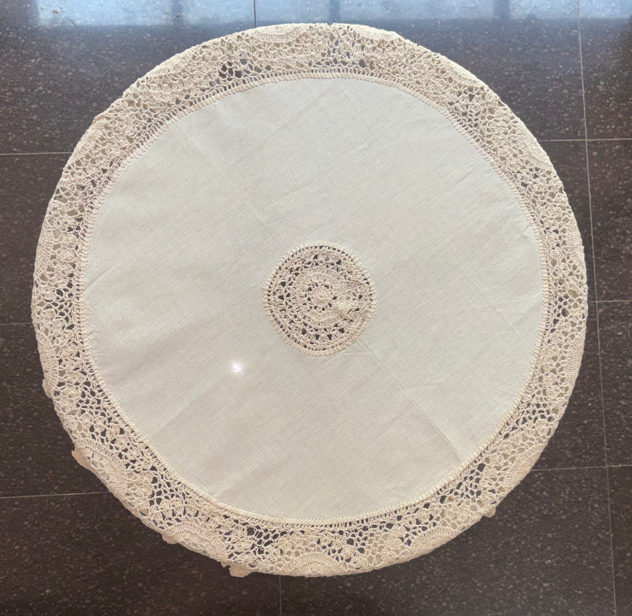 Hand crocheted teapoy cover