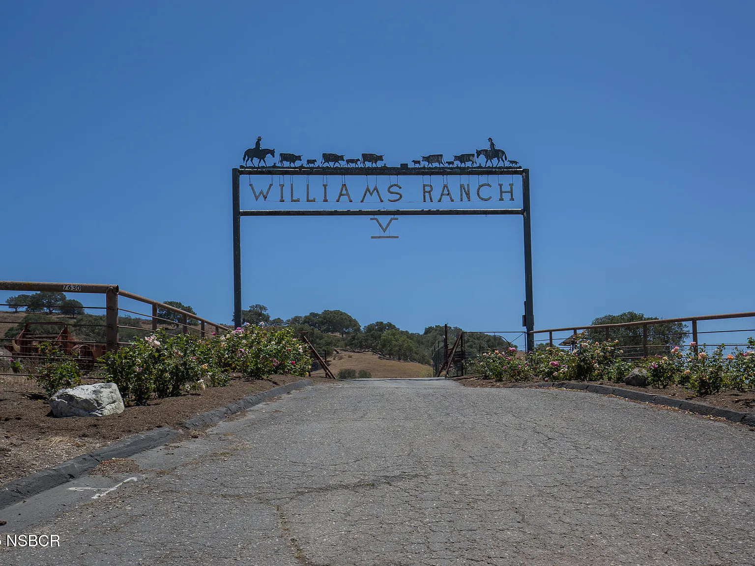 Historic Williams Ranch entrance gate along Highway 246 in Santa Barbara County.