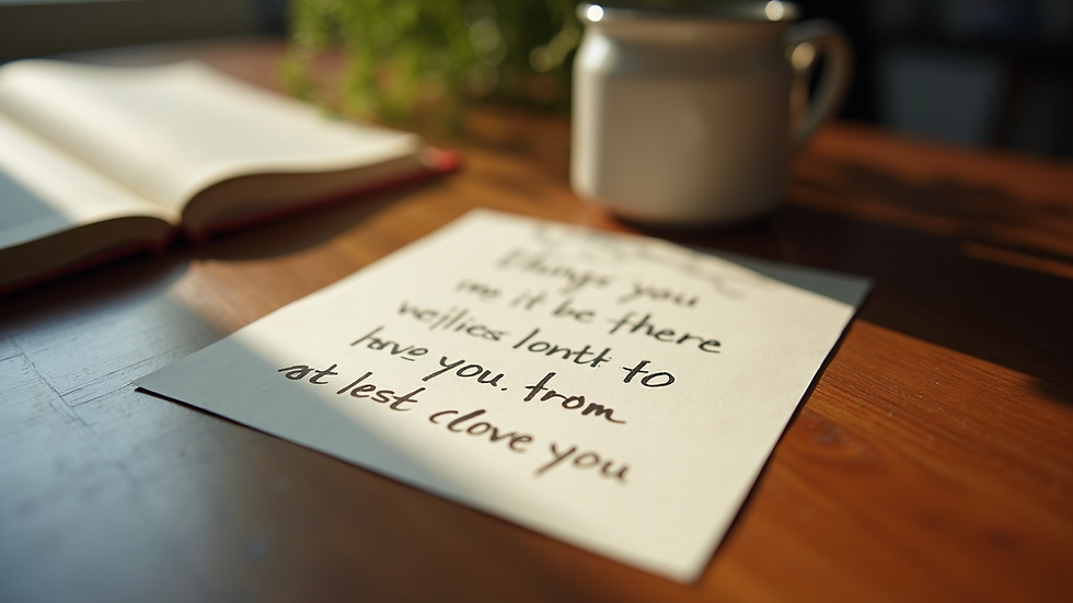 High angle view of a handwritten love note on a wooden table