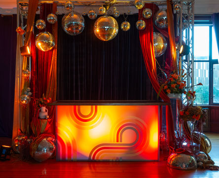 retro bar, mirror balls, event bar decor