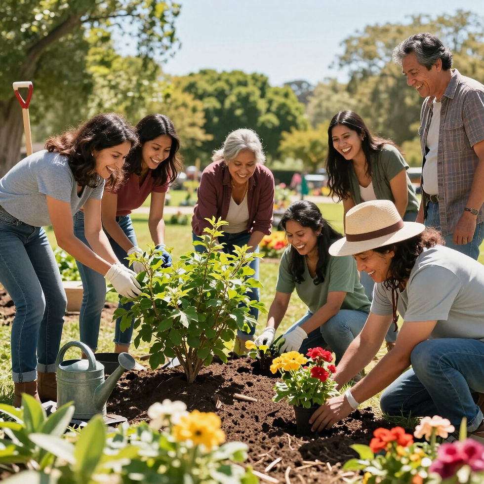 Adults with disabilities participating in a community gardening activity