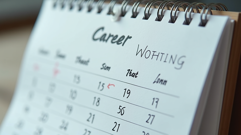Close-up view of a calendar with career planning notes