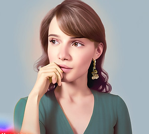 Firefly a young white woman placing her hand on her lips realistic trying to think about i