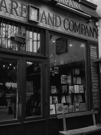 black and white image of bookstore