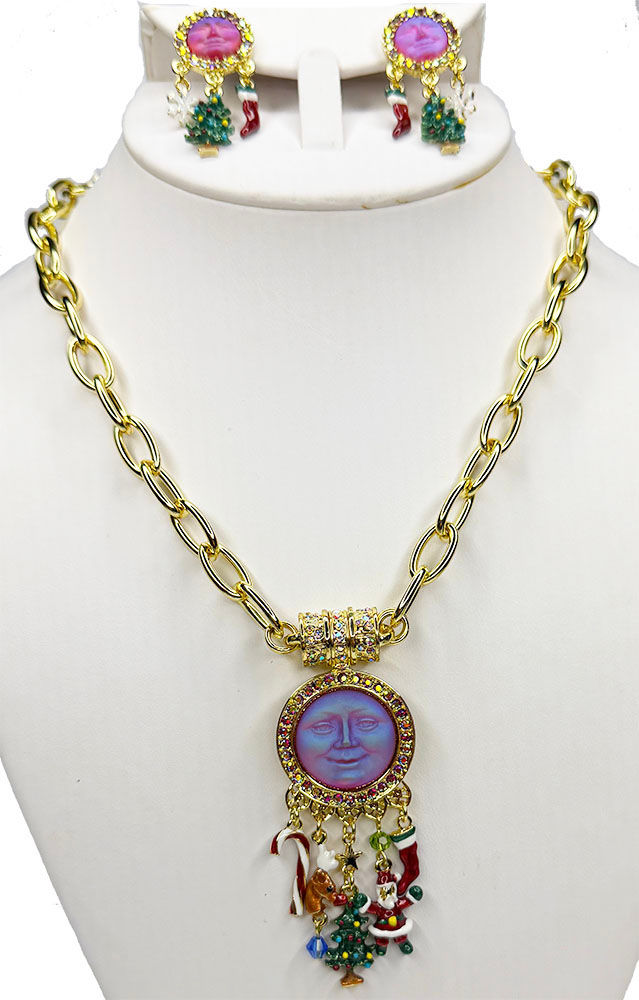 Kirks Folly Christmas Eve Seaview Moon Necklace & Earring Set goldtone