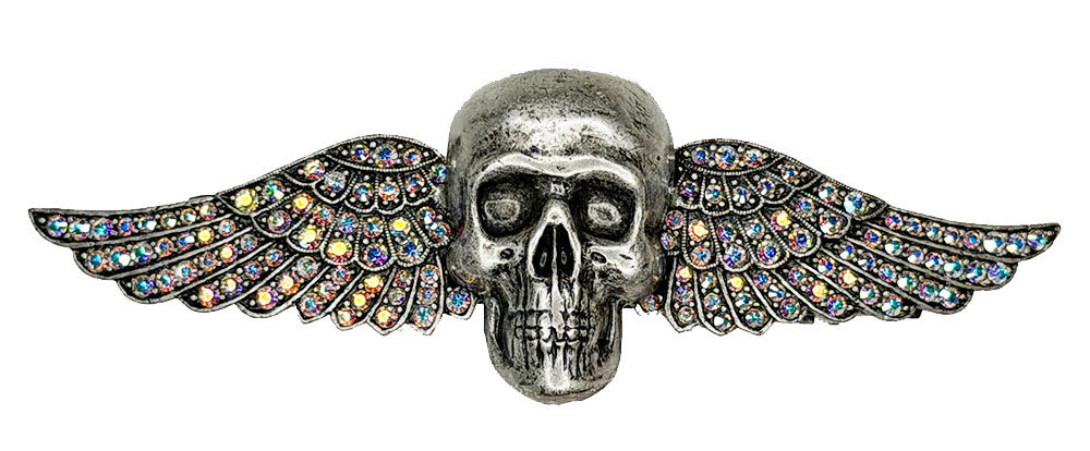 Kirks Folly Rockstar Skull Barrette antique silvertone