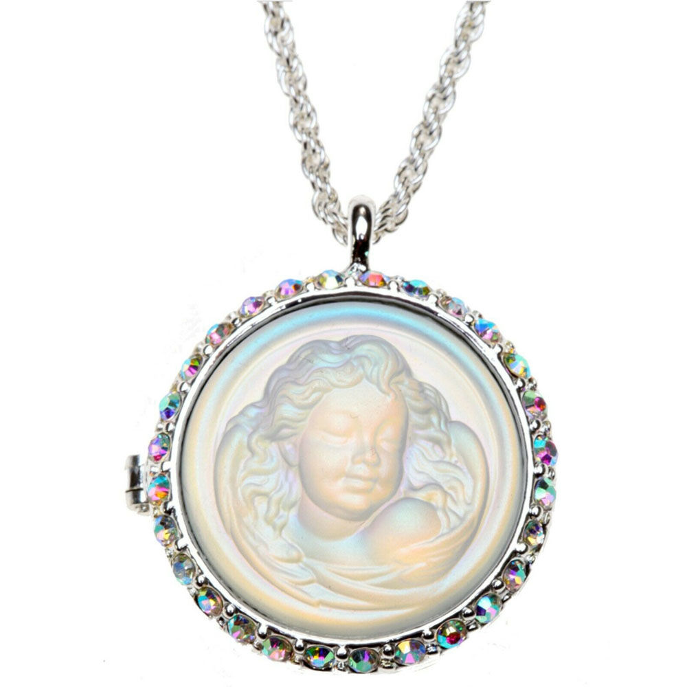 Kirks Folly Glass Dream Angel Love Never Dies Locket Necklace crystal AB