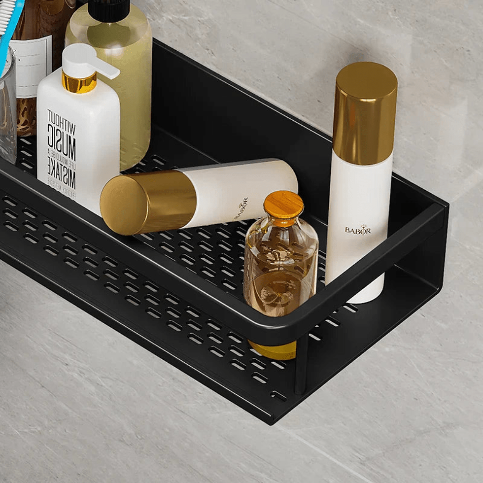 Thumbnail: Black Aluminum Shower Caddy – Modern Wall-Mounted Rack