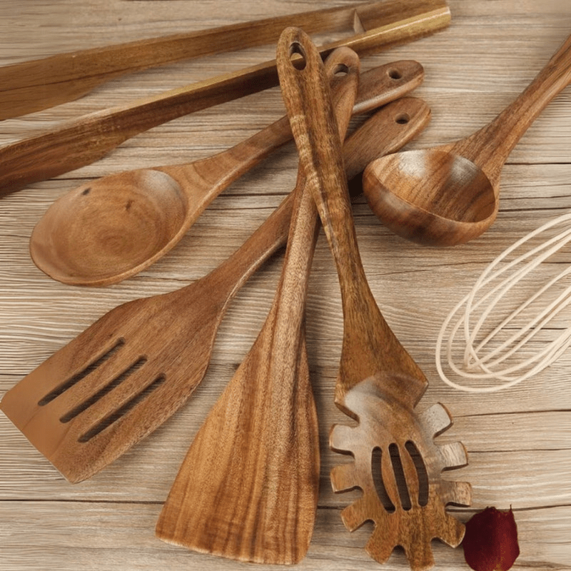 Thumbnail: 7-Piece Wooden Kitchen Utensil Set for Nonstick Cookwar