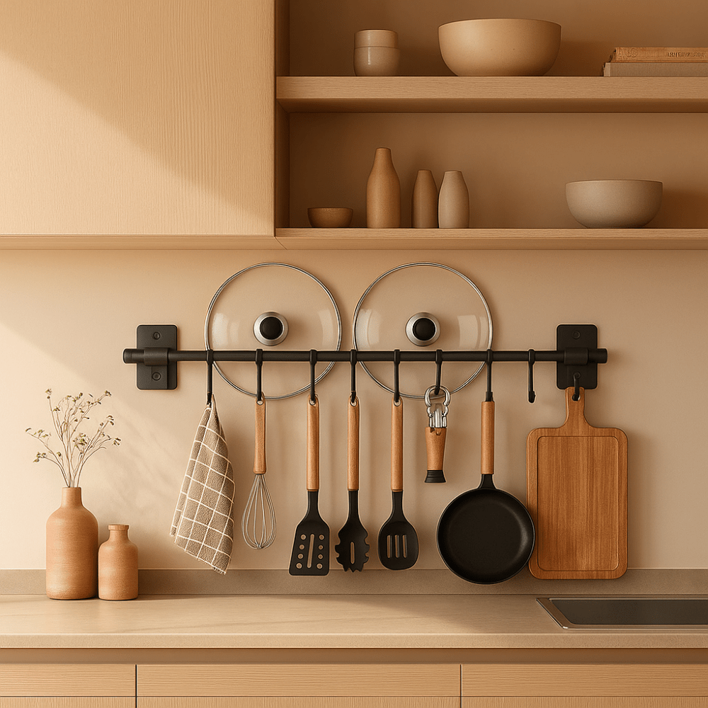 Wall-Mounted Kitchen Hook Rack – Space-Saving Steel Organizer