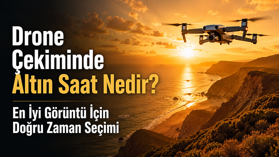 Altın saatte gün batımı ışığında sahil üzerinde uçuş yapan drone ile profesyonel hava çekimi