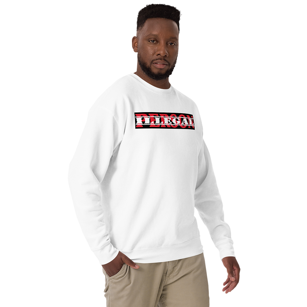 Man in white PERSON sweatshirt