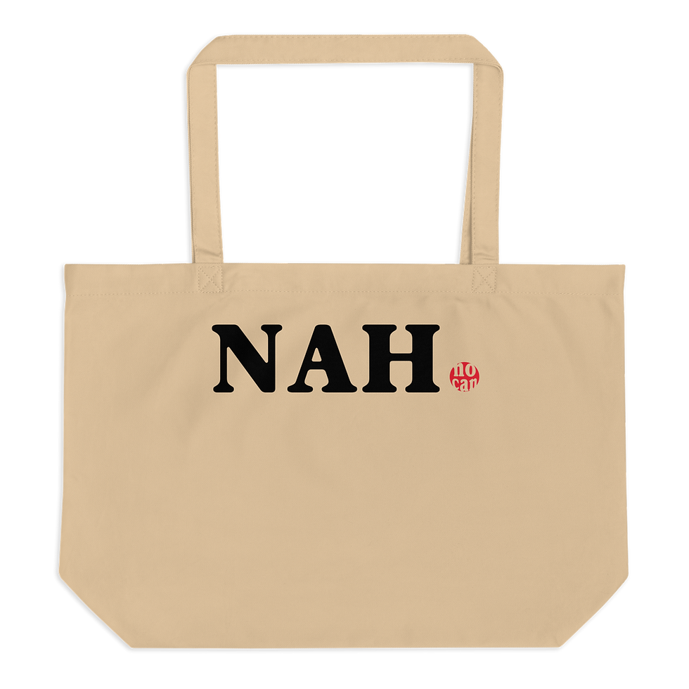 Beige tote bag with 'NAH' text