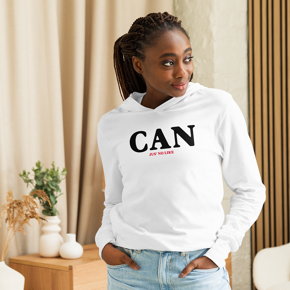 Woman modeling "CAN" unisex hoodie