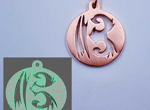 3d model that was 3d printed into a copper charm of an alto clief