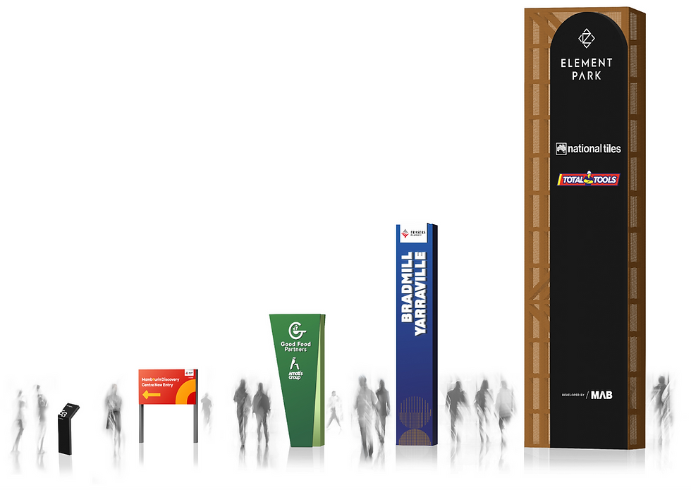 Custom-made free-standing signage — available in a variety of designs, materials, and finishes.
