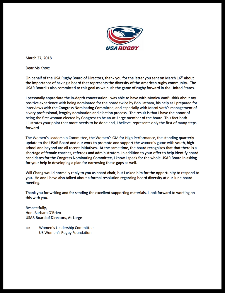Correspondence USA Rugby & WRLC