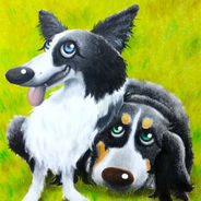ペット画家加藤トシユキ　のオーダー制作　ボーダーコリーとバーニーズマウンテンドッグの絵