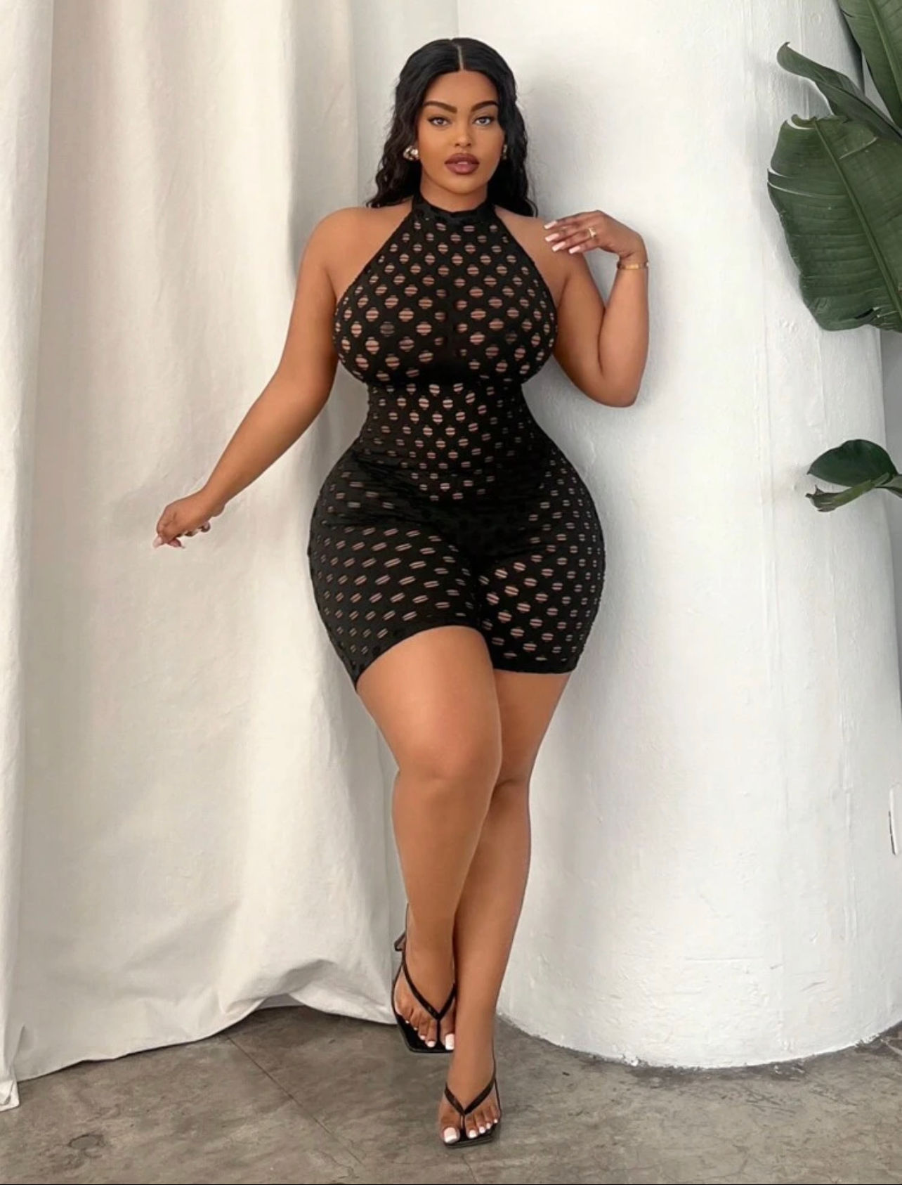 Black Hollow Backless QS Bodystocking