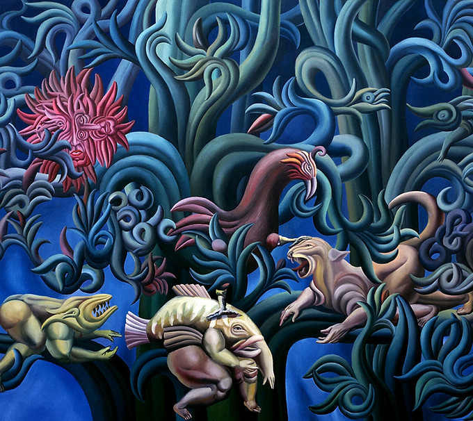 9 1993 Sinfonia Azul, 1993          oil on canvas, 96” h x 120” w