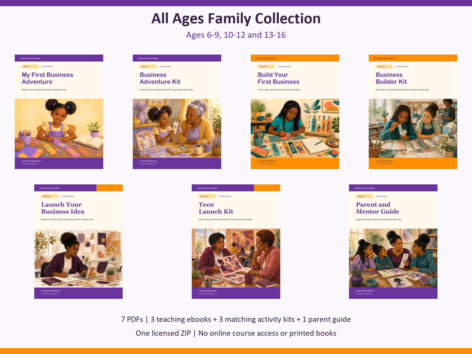 All Ages Family Collection bundle: 7 PDF covers; parent guide included once