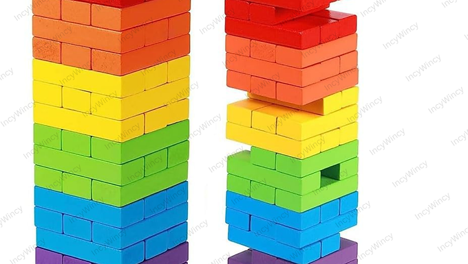 Wooden Colored Zenga / Jenga Puzzle Game (48 Blocks, 15cm X 5cm X 5cm)