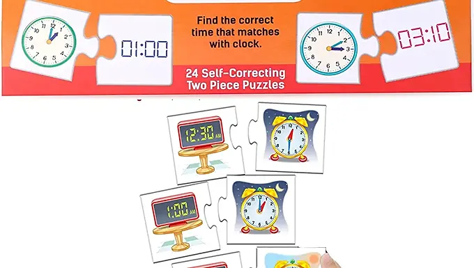 Time Match self -correcting two piece puzzle