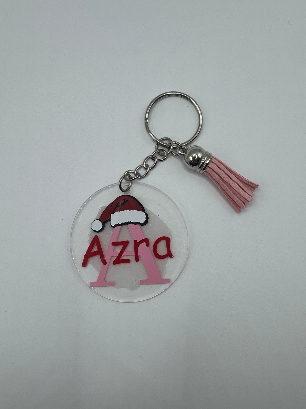 Thumbnail: Personalized Christmas Acrylic Keychain – Custom Name Initial with Santa Hat & T