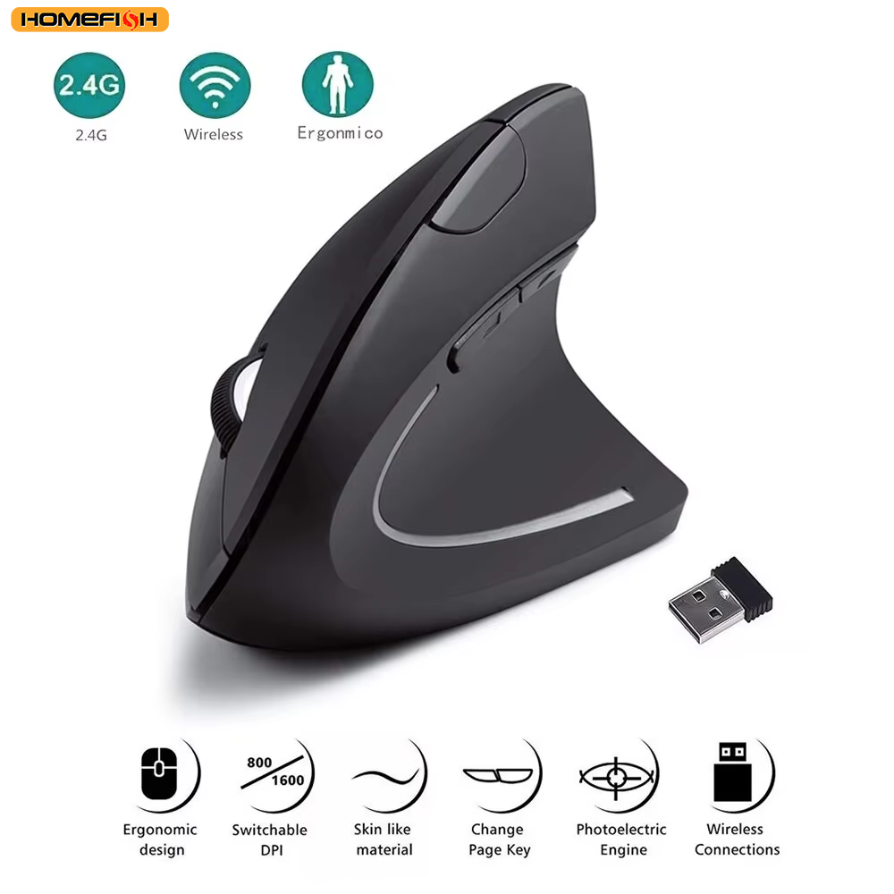 HOMEFISH Vertical Mouse Ergonomic 2.4GHz Wireless Optical Mice 3 Adjustable DPI