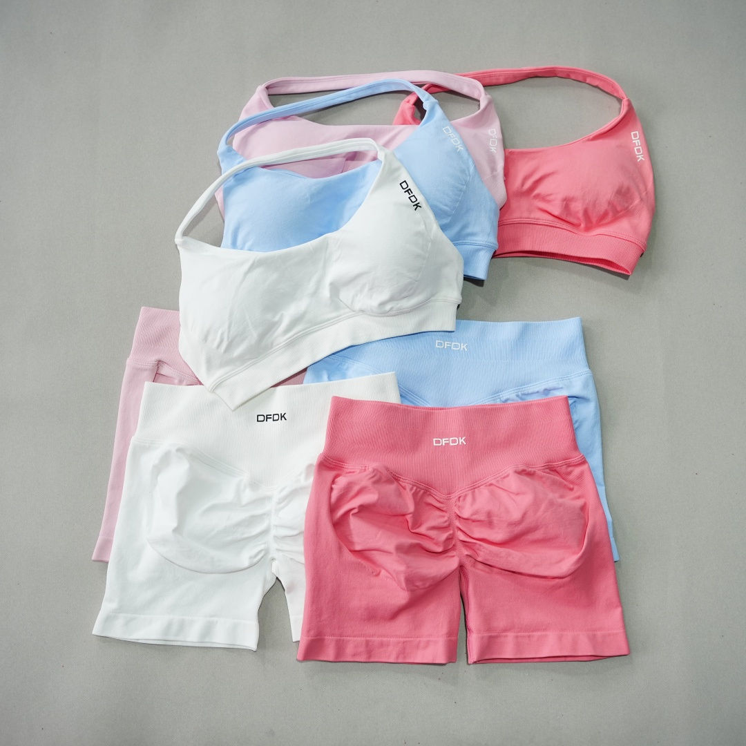 DFDK Women Fashion Fitness Suit 2PCS Lace Up Shockproof Yoga Bra Seamless Anti R