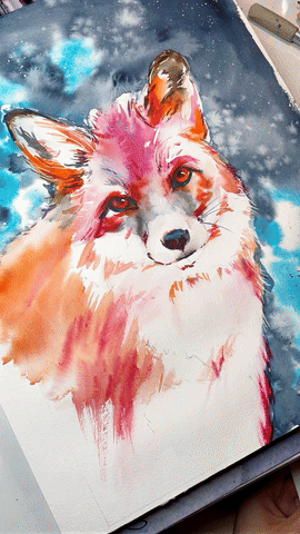 Animation vom Aquarell Frozen Fox