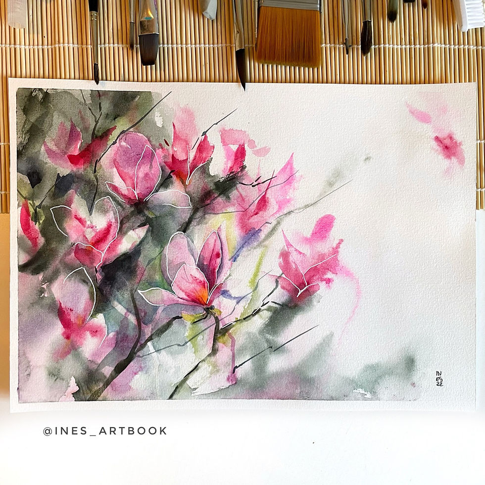 Magnolia - Original Aquarellmalerei von Ines Opaska