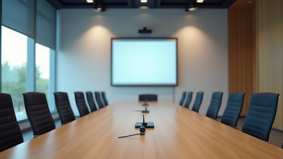 Eye-level view of a modern conference room with wireless presentation system setup