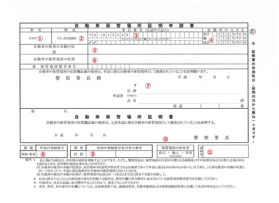 自動車保管場所証明申請書