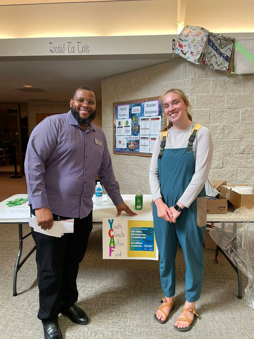 Adela with City of La Crosse Mayor Shaundel Washington-Spivey during her 2025 project Extreme Weather Kits for Vulnerable Populations.