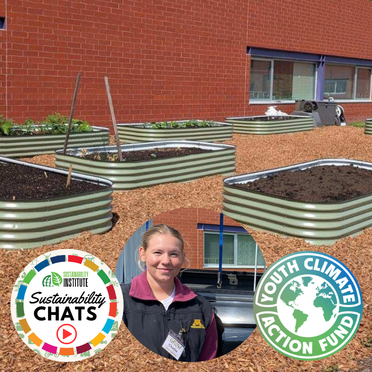 Charlee and the renewed garden beds.