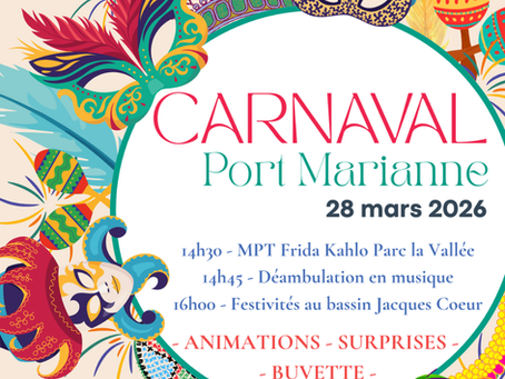 Affiche du Carnaval Occitan 2026 de Port Marianne à Montpellier, événement organisé avec la MPT Frida Kahlo et Vivre Port Marianne.
