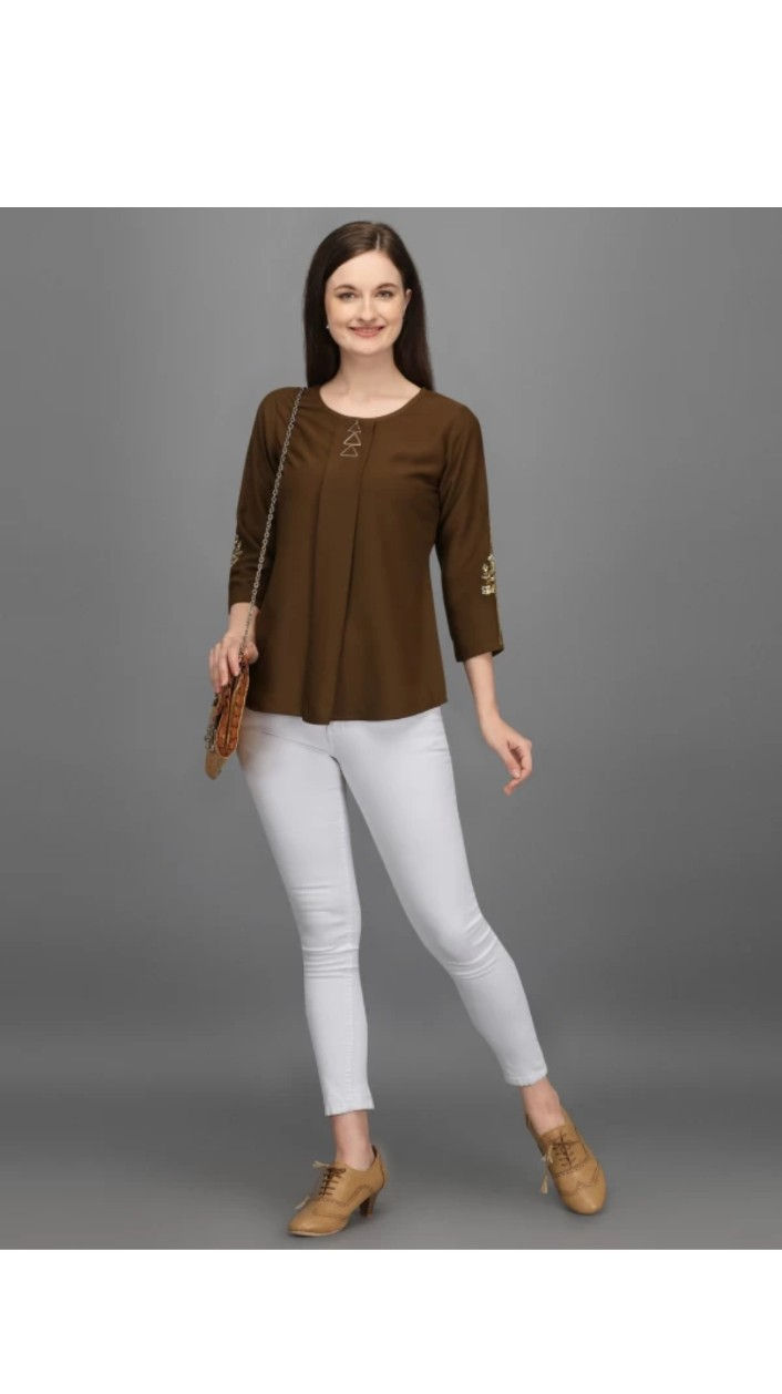 Thumbnail: Casual regular sleeves embroidered women top