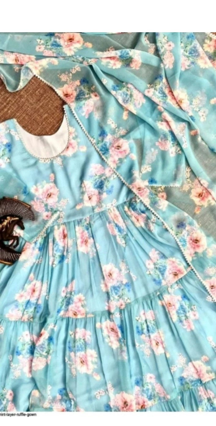 Thumbnail: Printed Anarkali Kurta, Bottom & Dupatta Set
