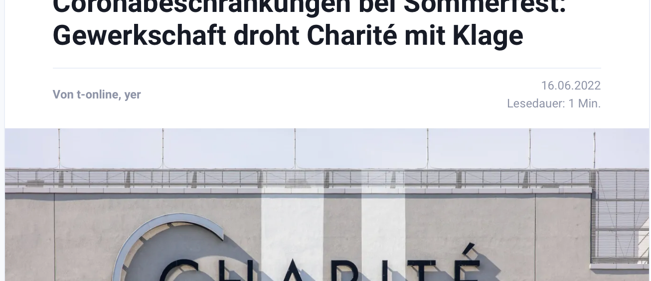 Coronabeschränkungen bei Sommerfest: Gewerkschaft droht Charité mit Klage