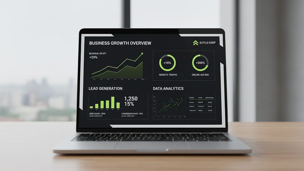 Eye-level view of a laptop screen showing digital marketing analytics dashboard