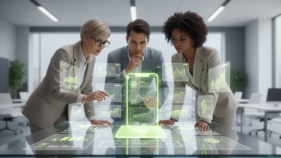 Close-up view of a digital marketing team discussing campaign results