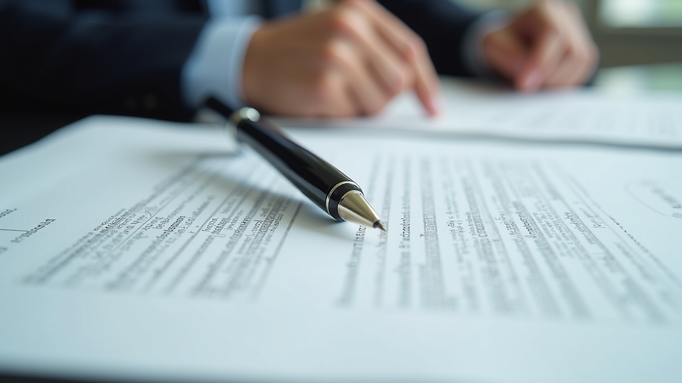 Close-up view of a legal document with a pen