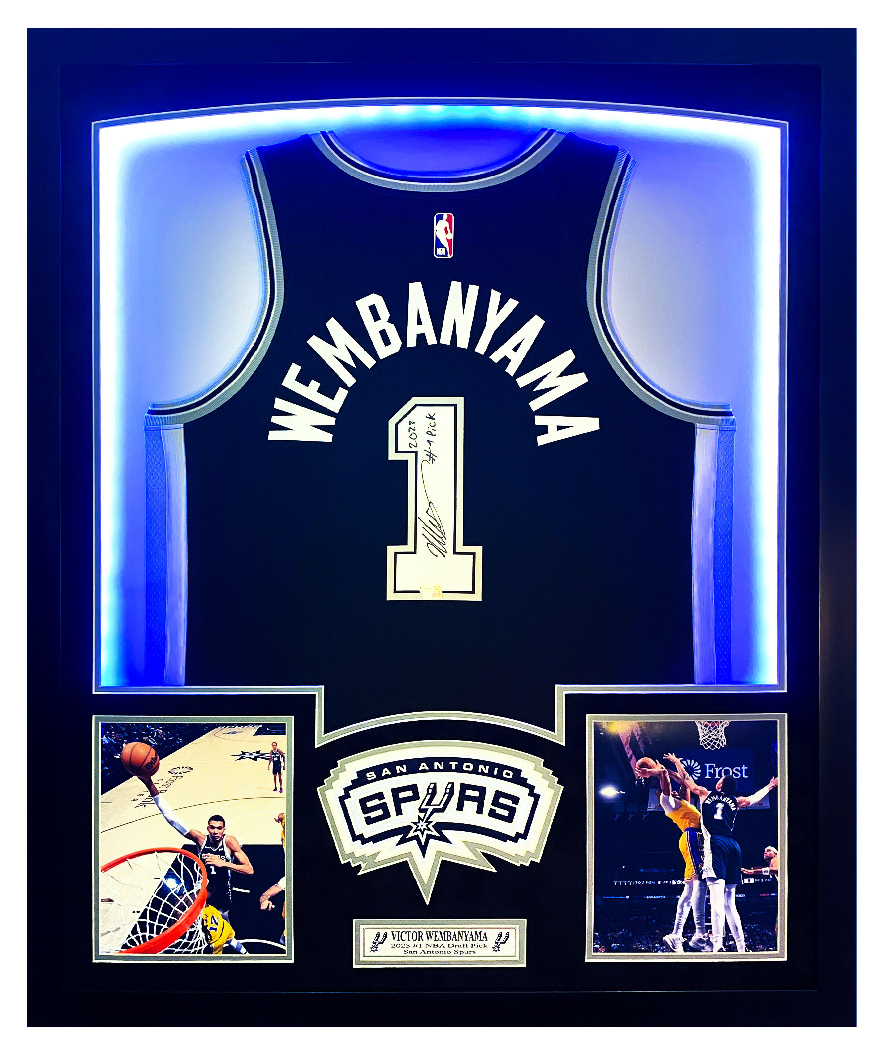 Victor Wembanyama Autographed Custom Framed Jersey w/LED Lights & Inscription