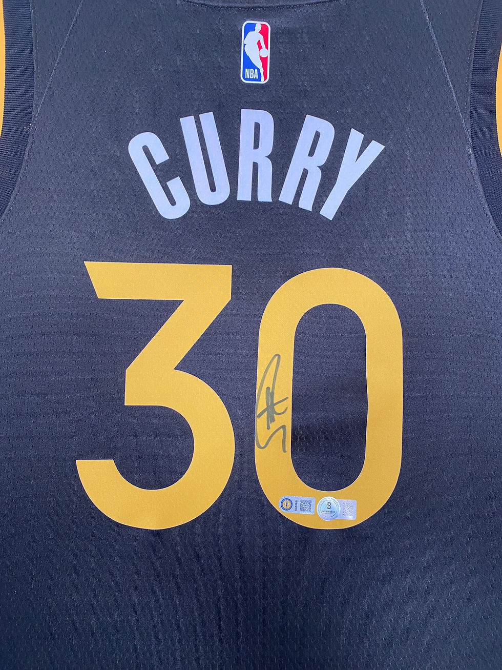 Thumbnail: Stephen Curry Autographed Warriors Custom Framed City Jersey w/LED Lights